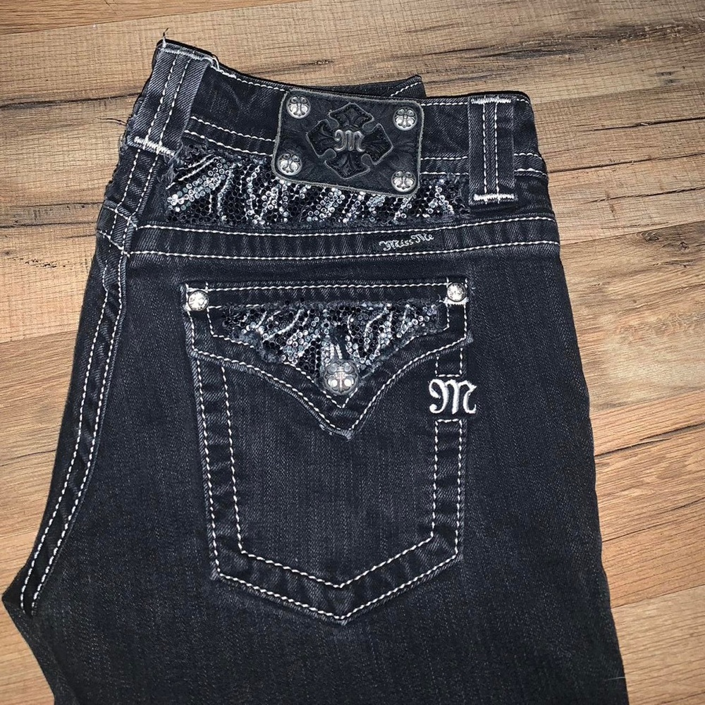 Women’s Black and Silver Miss Me Jeans